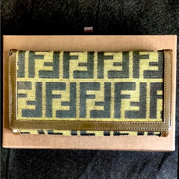 MFENDI Zucca Navy Canvas and Brown Leather Snap Bifold Wallet - Picture 13 of 16